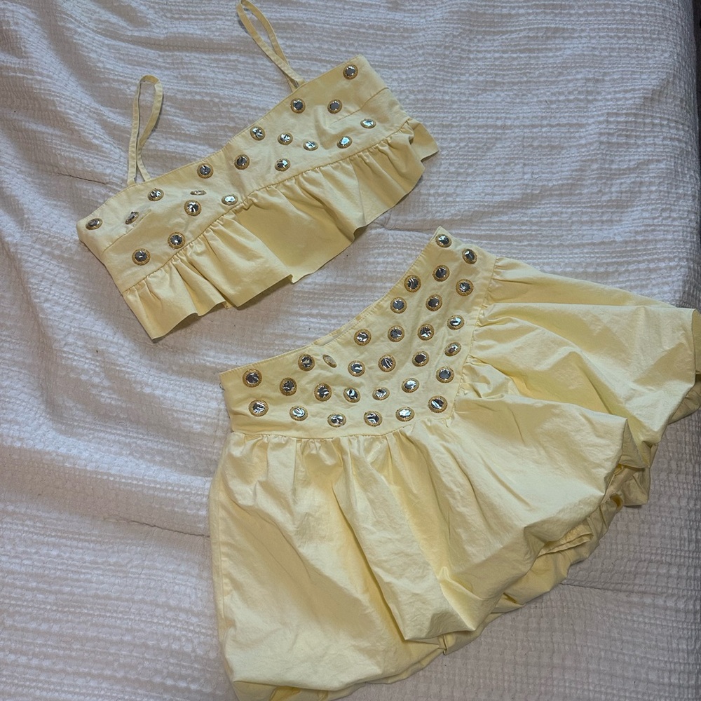 Yellow Embellished Crop Top